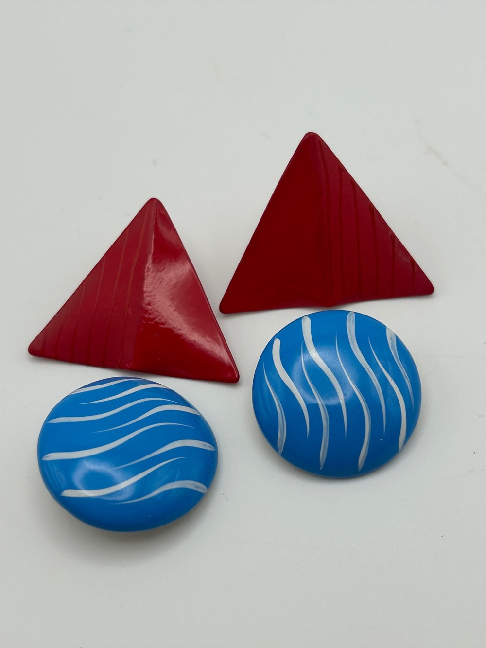 Vintage 80s Clip-On Earrings Bundle | Red & Blue Retro Statement Pair
